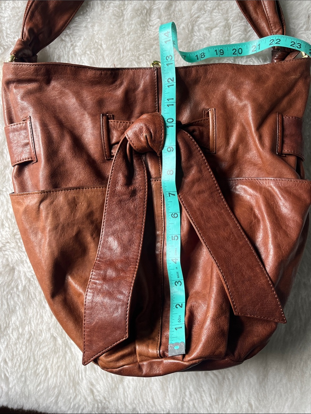 Kooba Devin tie front chestnut leather hobo bucket bag EUC - Picture 15 of 17